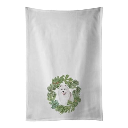 Carolines Treasures CK8823WTKT 28 x 19 in. Unisex Samoyed Smiling Christmas Wreath White Dish Towels Kitchen Towel - Set of 2