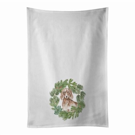 Carolines Treasures CK8830WTKT 28 x 19 in. Unisex Dachshund Red Longhaired Christmas Wreath White Dish Towels Kitchen Towel - Set of 2