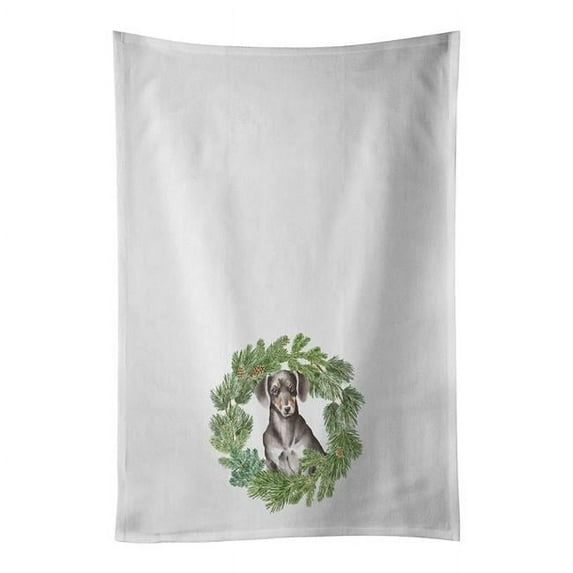 Carolines Treasures CK8831WTKT 28 x 19 in. Unisex Dachshund Black & Tan Christmas Wreath White Dish Towels Kitchen Towel - Set of 2