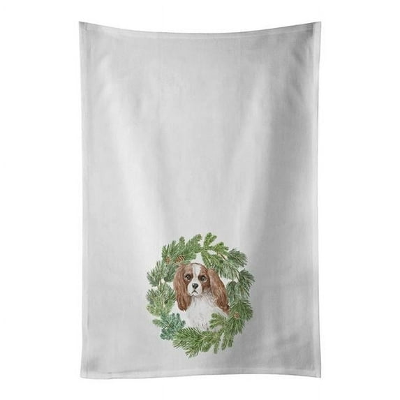 Carolines Treasures CK8840WTKT 28 x 19 in. Unisex Cavalier Spaniel Blenheim Christmas Wreath White Dish Towels Kitchen Towel - Set of 2