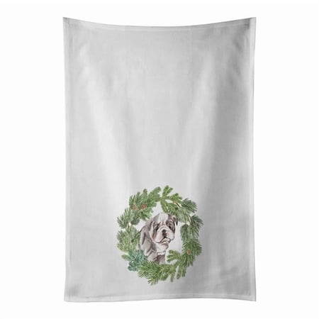 Carolines Treasures CK8842WTKT 28 x 19 in. Unisex Bulldog Lilac Puppy Christmas Wreath White Dish Towels Kitchen Towel - Set of 2