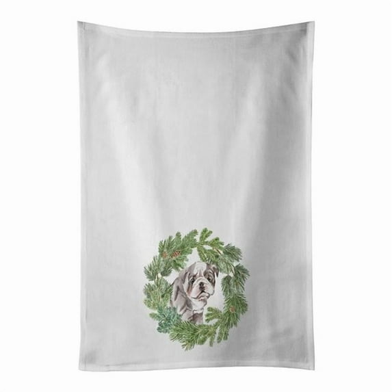 Carolines Treasures CK8842WTKT 28 x 19 in. Unisex Bulldog Lilac Puppy Christmas Wreath White Dish Towels Kitchen Towel - Set of 2