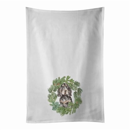 Carolines Treasures CK8850WTKT 28 x 19 in. Unisex Cocker Spaniel Black & Tan Christmas Wreath White Dish Towels Kitchen Towel - Set of 2