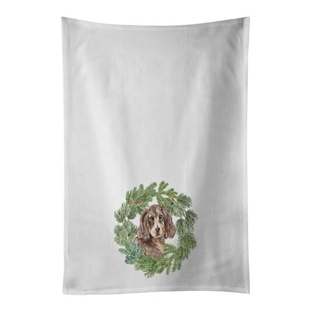 Carolines Treasures CK8852WTKT 28 x 19 in. Unisex Cocker Spaniel Liver & Tan Christmas Wreath White Dish Towels Kitchen Towel - Set of 2