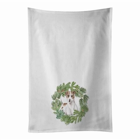 Carolines Treasures CK8861WTKT 28 x 19 in. Unisex Jack Russell Terrier Chestnut & White Christmas Wreath White Dish Towels Kitchen Towel - Set of 2