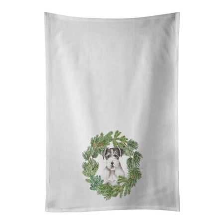Carolines Treasures CK8862WTKT 28 x 19 in. Unisex Jack Russell Terrier Black & White Wirehaired Christmas Wreath White Dish Towels Kitchen Towel - Set of 2