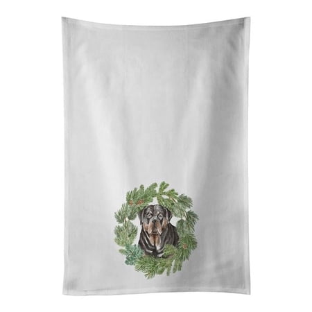 Carolines Treasures CK8875WTKT 28 x 19 in. Unisex Rottweiler Christmas Wreath White Dish Towels Kitchen Towel - Set of 2