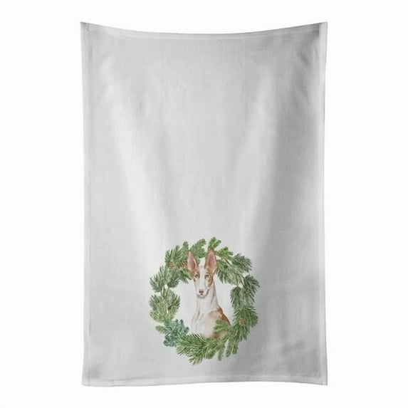 Carolines Treasures CK8888WTKT 28 x 19 in. Unisex Ibizan Hound Sitting Proud Christmas Wreath White Dish Towels Kitchen Towel - Set of 2