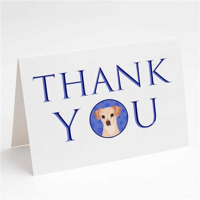 Carolines Treasures CK8946GCA7P 5 x 7 in. Unisex Chihuahua Cream Thank You Greeting Cards & Envelopes, Multi Color - Pack of 8