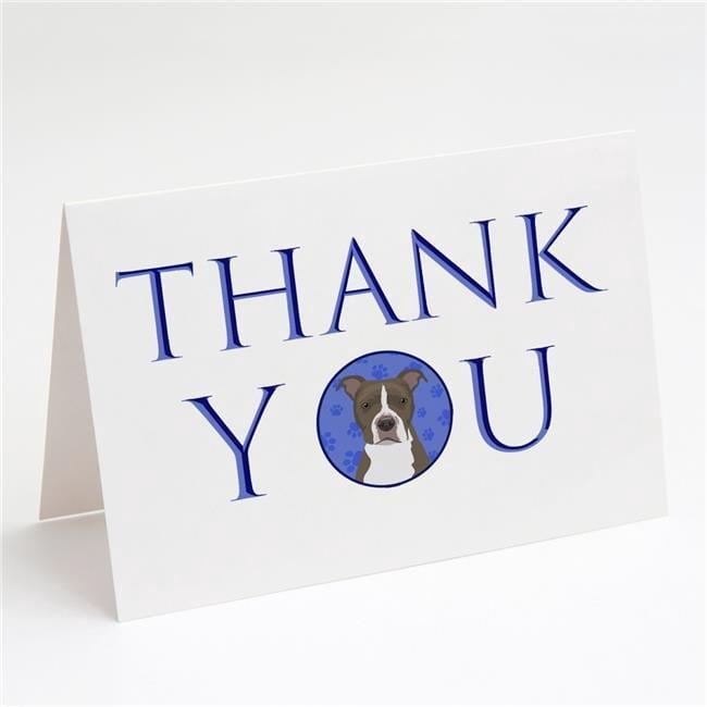 Carolines Treasures CK9062GCA7P 5 x 7 in. Unisex Pit Bull Blue No.6 Thank You Greeting Cards & Envelopes, Multi Color - Pack of 8