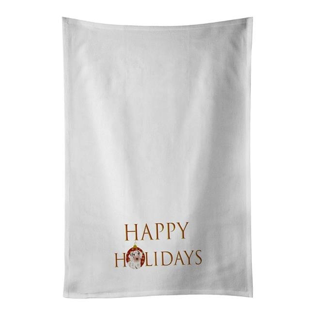 Carolines Treasures CK9182WTKT 28 x 19 in. Unisex Chihuahua Dapple No.2 Happy Holidays White Dish Towels Kitchen Towel - Set of 2