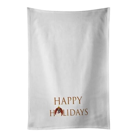 Carolines Treasures CK9227WTKT 28 x 19 in. Unisex English Bulldog Tricolor No.1 Happy Holidays White Dish Towels Kitchen Towel - Set of 2