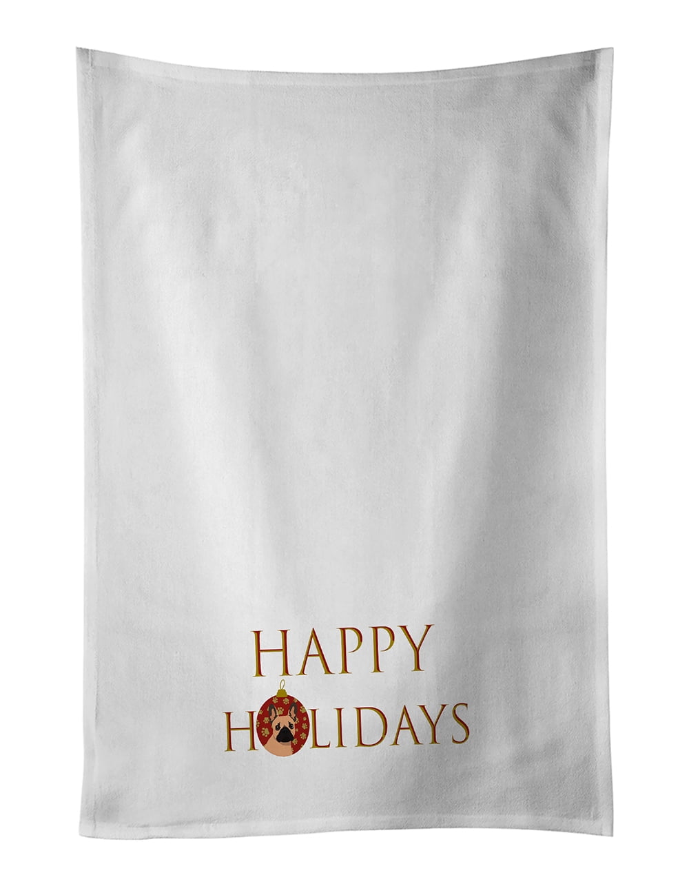 French Bulldog Fawn #1 Happy Holidays White Kitchen Towel Set of 2 19 in x 28 in