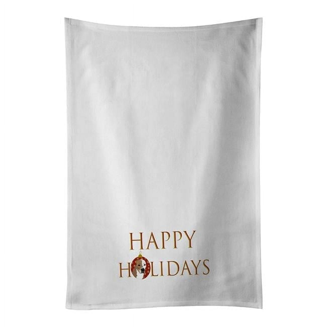 Carolines Treasures CK9296WTKT 28 x 19 in. Unisex Pit Bull Fawn No.4 Happy Holidays White Dish Towels Kitchen Towel - Set of 2