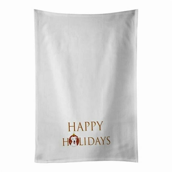 Carolines Treasures CK9298WTKT 28 x 19 in. Unisex Pit Bull White No.1 Happy Holidays White Dish Towels Kitchen Towel - Set of 2