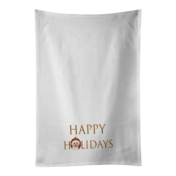 Carolines Treasures CK9351WTKT 28 x 19 in. Unisex Shih-Tzu Gold No.4 Happy Holidays White Dish Towels Kitchen Towel - Set of 2
