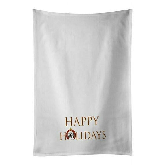 Carolines Treasures CK9358WTKT 28 x 19 in. Unisex Shih-Tzu Silver Gold & White No.1 Happy Holidays White Dish Towels Kitchen Towel - Set of 2