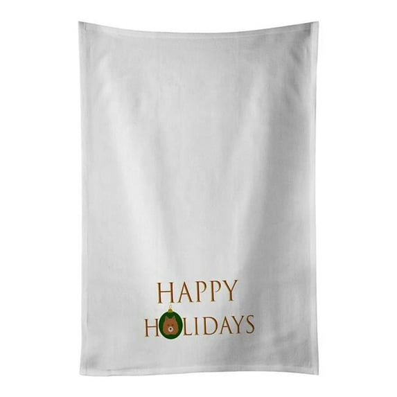 Carolines Treasures CK9562WTKT 28 x 19 in. Unisex Elo Dog-Dog Face Happy Holidays Christmas White Dish Towels Kitchen Towel - Set of 2