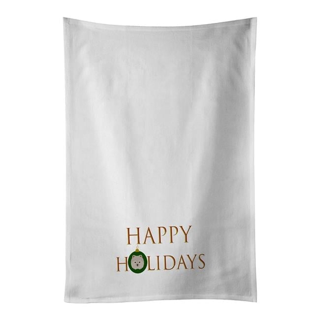 Carolines Treasures CK9576WTKT 28 x 19 in. Unisex Japanese Spitz-Dog Face Happy Holidays Christmas White Dish Towels Kitchen Towel - Set of 2
