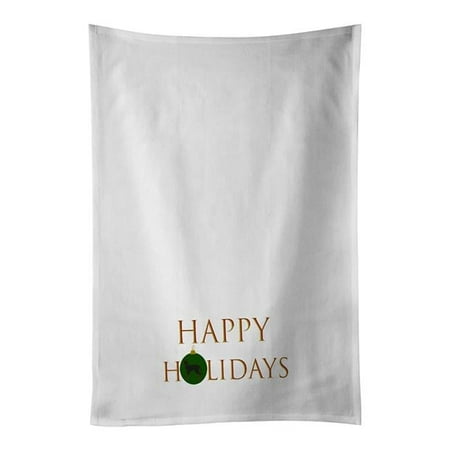 Carolines Treasures CK9638WTKT 28 x 19 in. Unisex English Toy Terrier No.2 Happy Holidays White Dish Towels Kitchen Towel - Set of 2