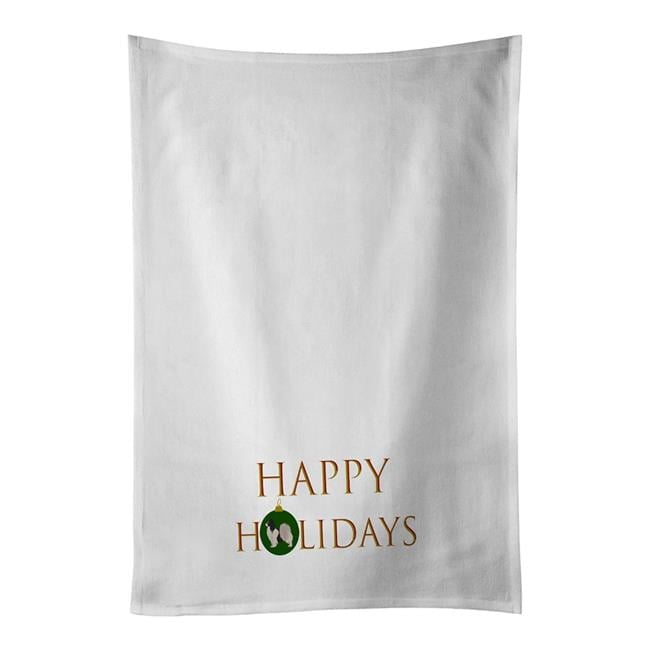Carolines Treasures CK9676WTKT 28 x 19 in. Unisex Papillon No.2 Happy Holidays White Dish Towels Kitchen Towel - Set of 2