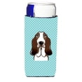thumbnail image 1 of Carolines Treasures Checkerboard Blue Basset Hound Ultra Beverage Insulators for slim cans Slim Can multicolor, 1 of 2