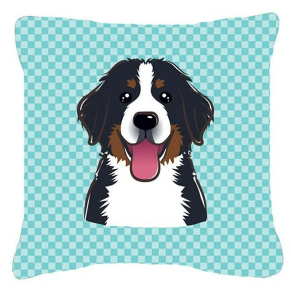 Carolines Treasures BB1175PW1818 Checkerboard Blue Bernese Mountain Dog Fabric Decorative Pillow- 18 x 18 In.