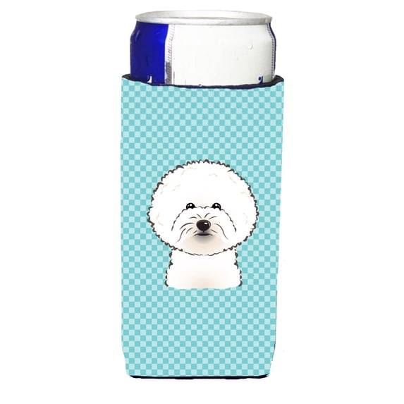 Carolines Treasures Checkerboard Blue Bichon Frise Ultra Beverage Insulators for slim cans Slim Can multicolor