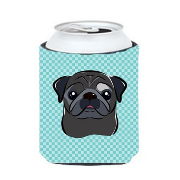 Carolines Treasures Checkerboard Blue Black Pug Can Or Bottle Hugger