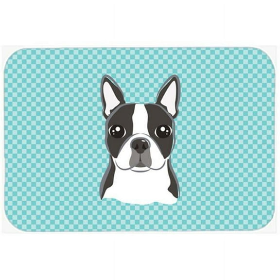 Carolines Treasures  Checkerboard Blue Boston Terrier Mouse Pad- - 7.75 x 9.25 In.