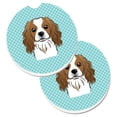 thumbnail image 1 of Carolines Treasures  Checkerboard Blue Cavalier Spaniel Set of 2 Cup Holder Car Coaster - Blue, 1 of 1