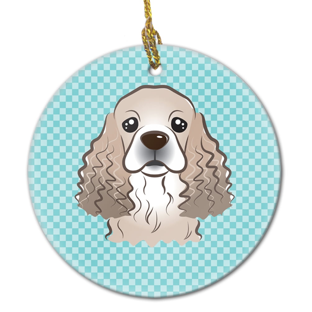 Carolines Treasures Checkerboard Blue Cocker Spaniel Ceramic Ornament 3 in multicolor