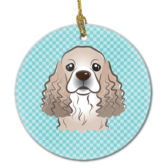 Carolines Treasures Checkerboard Blue Cocker Spaniel Ceramic Ornament 3 in multicolor