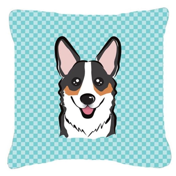 Carolines Treasures Checkerboard Blue Corgi Canvas Fabric Decorative Pillow 18H x18W multicolor