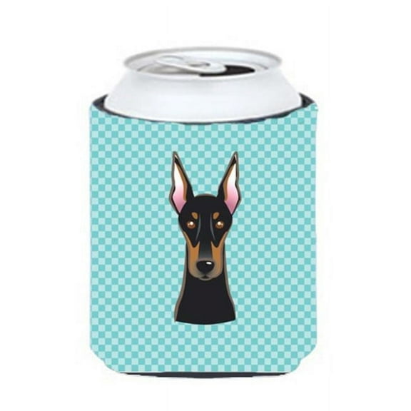 Carolines Treasures Checkerboard Blue Doberman Can or Bottle Hugger Can Hugger multicolor