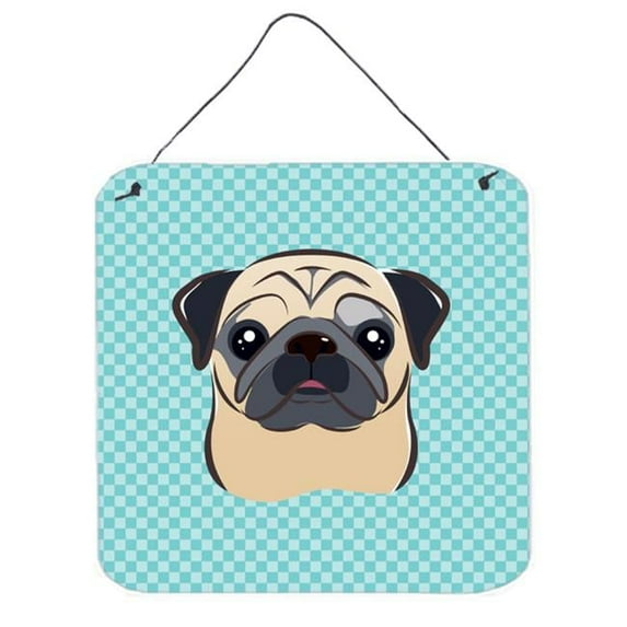 Carolines Treasures Checkerboard Blue Fawn Pug Wall or Door Hanging Prints 6x6 multicolor