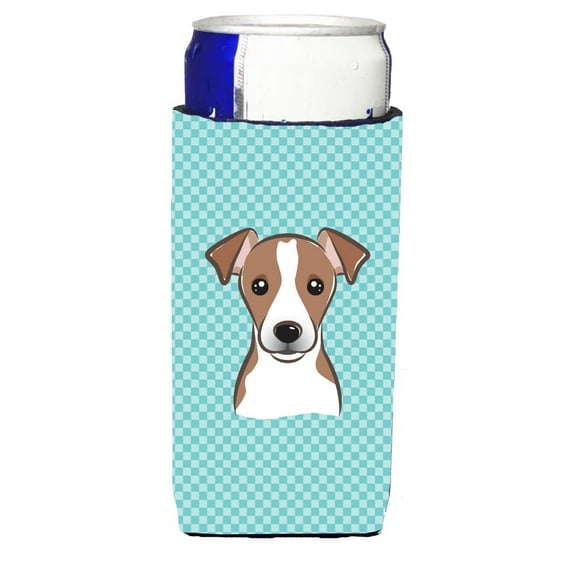 Carolines Treasures Checkerboard Blue Jack Russell Terrier Ultra Beverage Insulators for slim cans Slim Can multicolor