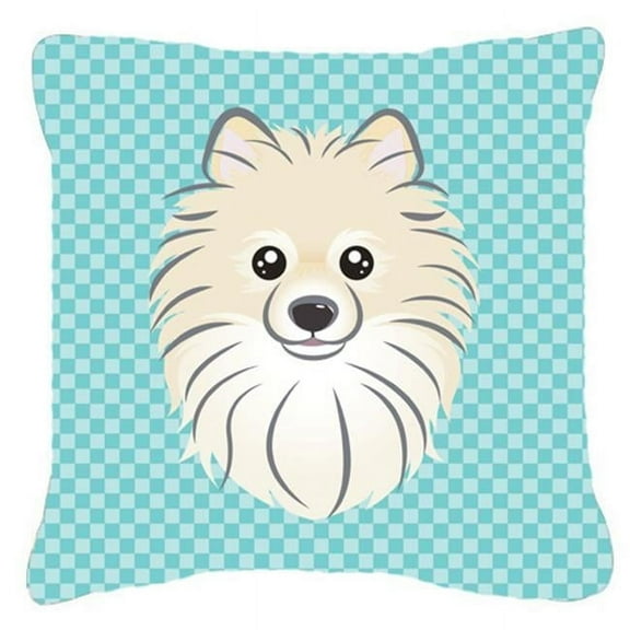 Carolines Treasures Checkerboard Blue Pomeranian Canvas Fabric Decorative Pillow 18H x18W multicolor