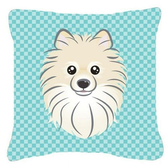 Carolines Treasures Checkerboard Blue Pomeranian Canvas Fabric Decorative Pillow 18H x18W multicolor