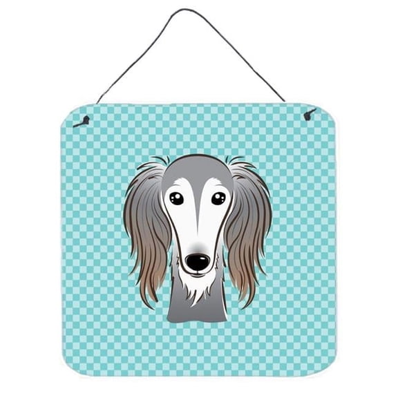 Carolines Treasures  Checkerboard Blue Saluki Aluminum Metal Wall Or Door Hanging Prints - 6 x 6 In.