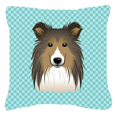 Carolines Treasures Checkerboard Blue Sheltie Canvas Fabric Decorative Pillow 18H x18W multicolor