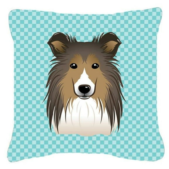 Carolines Treasures Checkerboard Blue Sheltie Canvas Fabric Decorative Pillow 18H x18W multicolor