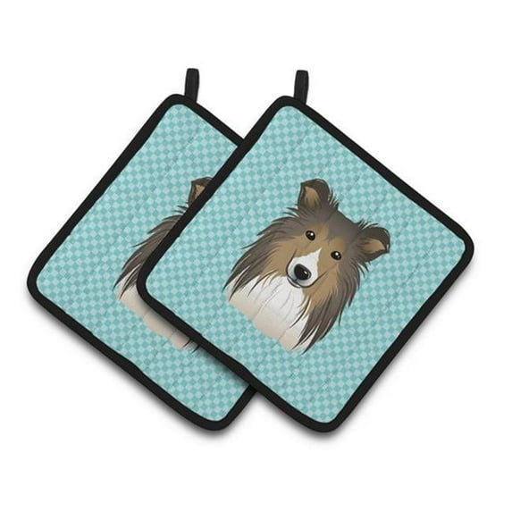 Carolines Treasures Checkerboard Blue Sheltie Pair of Pot Holders