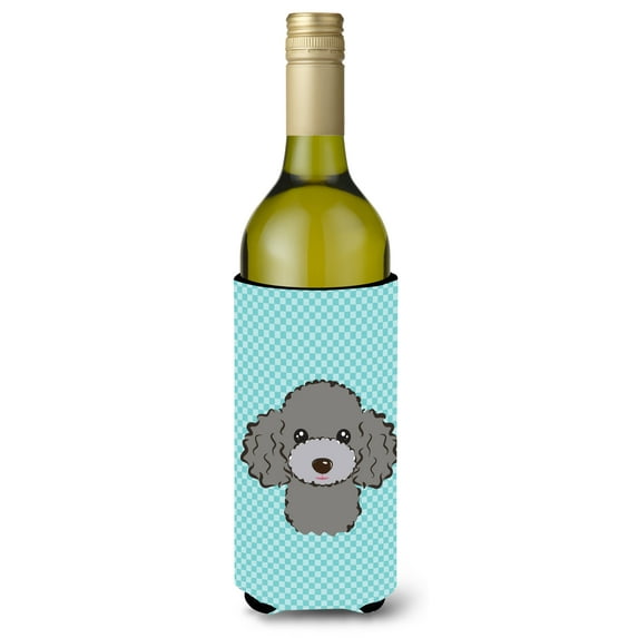 Carolines Treasures Checkerboard Blue Silver Gray Poodle Wine Bottle Beverage Insulator Hugger Wine Bottle multicolor