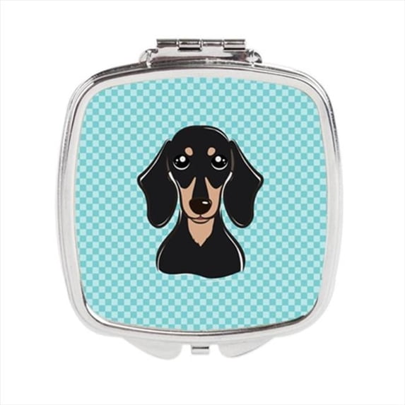 Carolines Treasures Checkerboard Blue Smooth Black and Tan Dachshund Compact Mirror 2.75 x 3 x .3 In.