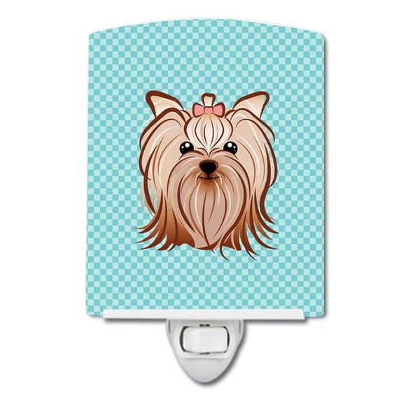 Carolines Treasures Checkerboard Blue Yorkie Yorkishire Terrier Ceramic Night Light 6x4x3 multicolor