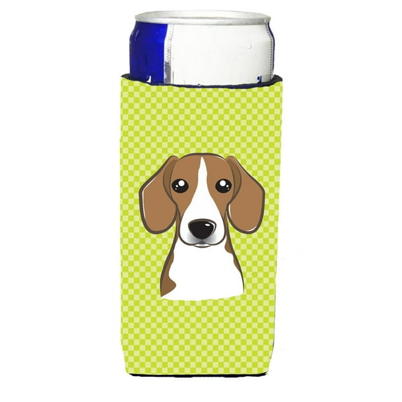 Carolines Treasures Checkerboard Lime Green Beagle Ultra Beverage Insulators for slim cans Slim Can multicolor