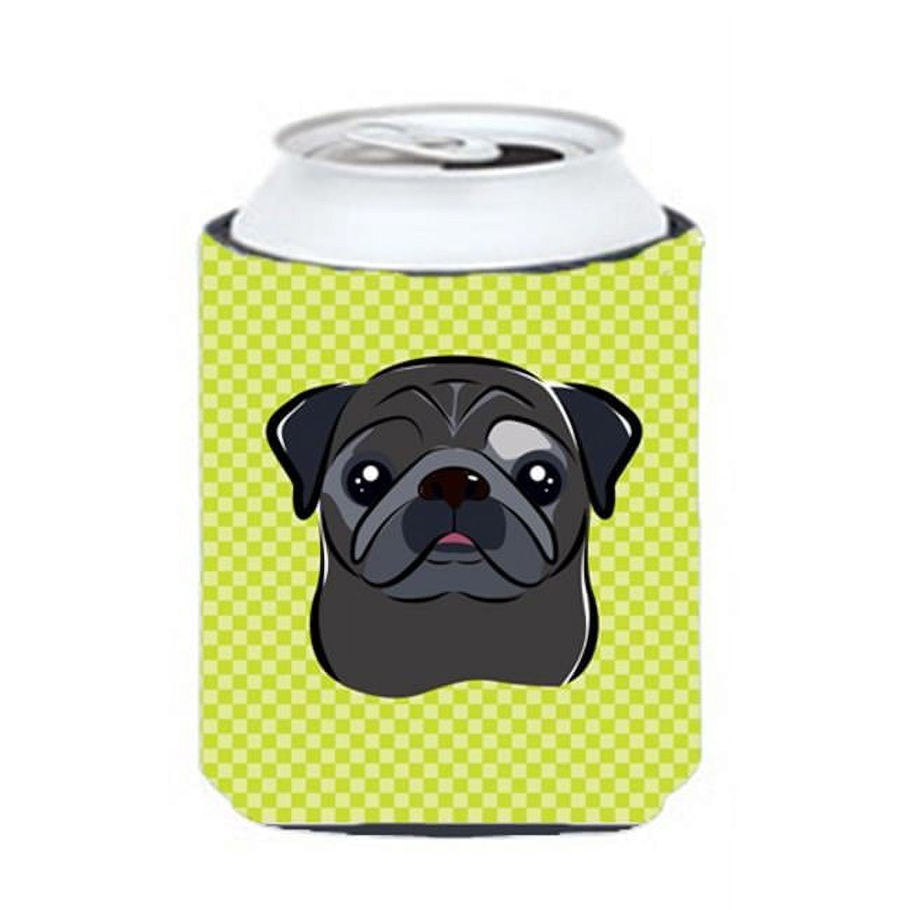 Carolines Treasures Checkerboard Lime Green Black Pug Can or Bottle Hugger Can Hugger multicolor