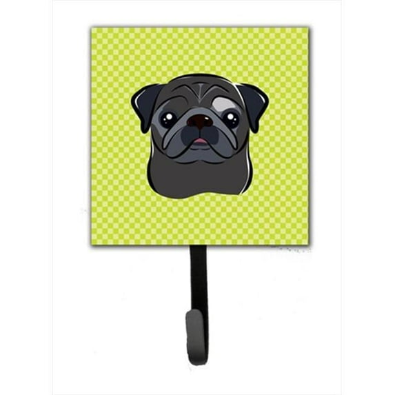 Carolines Treasures Checkerboard Lime Green Black Pug Leash or Key Holder 7Hx4.25W multicolor