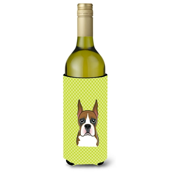Carolines Treasures Checkerboard Lime Green Boxer Wine Bottle Beverage Insulator Hugger Wine Bottle multicolor